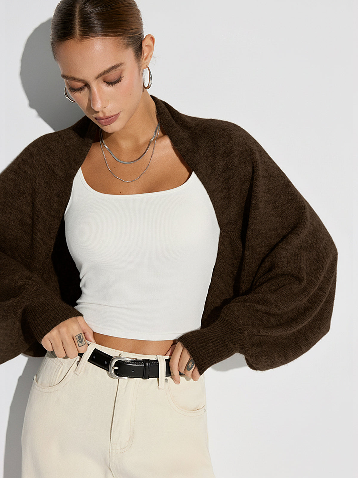 Wool Blend Oversized Batwing Sleeve Cardigan