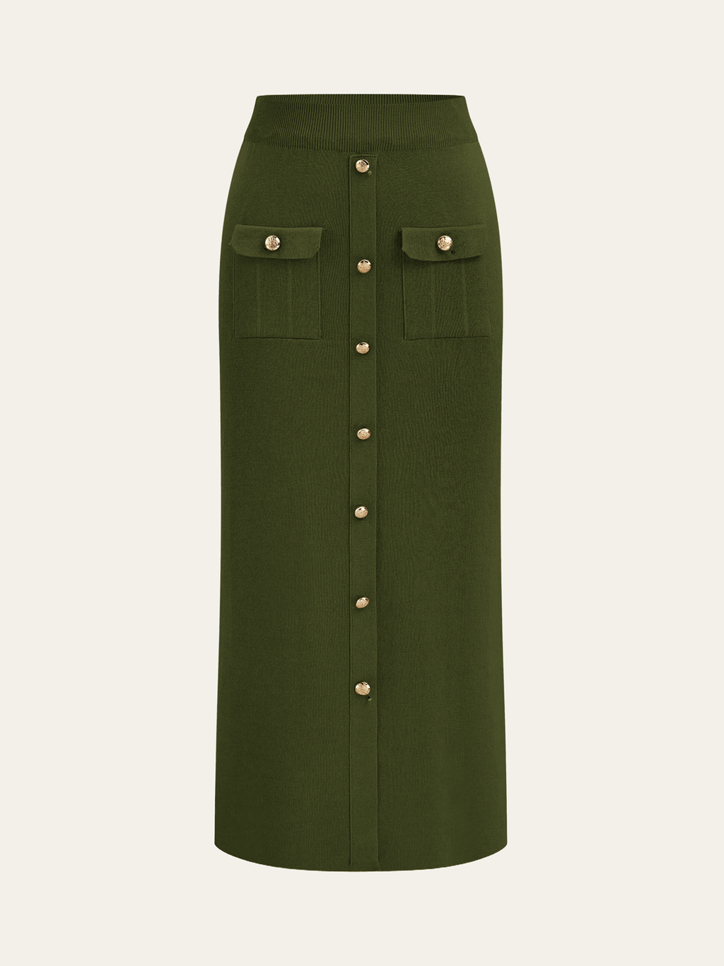 Metal Button Collared Cardigan and Midi Skirt Set