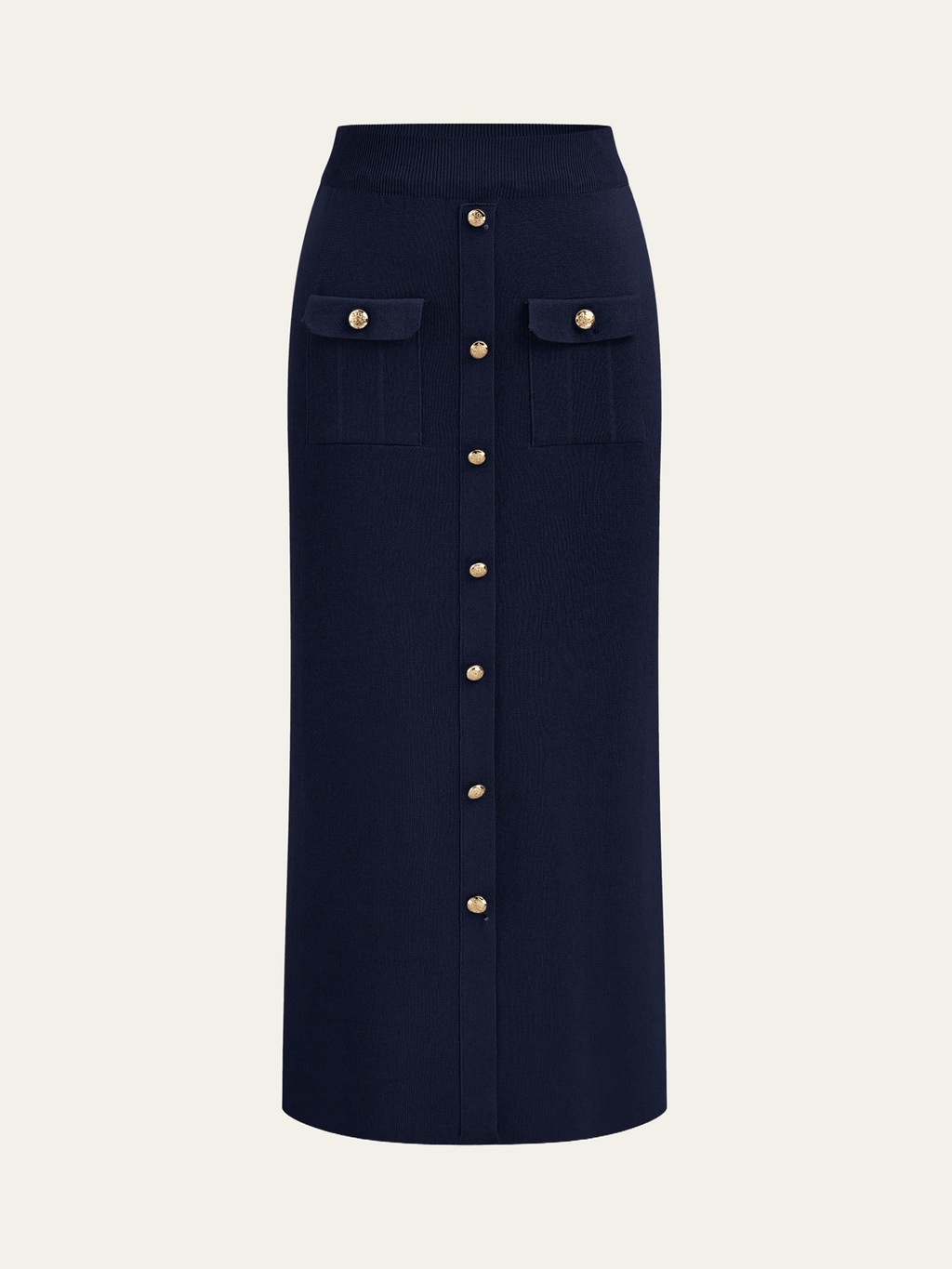 Metal Button Collared Cardigan and Midi Skirt Set