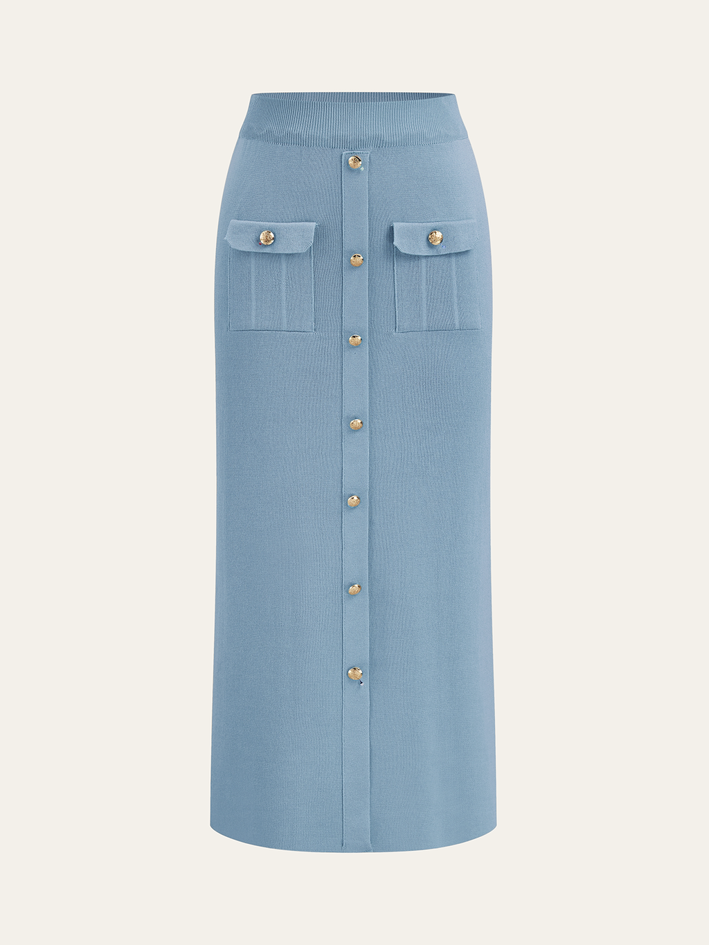 Metal Button Collared Cardigan and Midi Skirt Set
