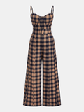 Plaid Belted Wide-Leg Cami Jumpsuit