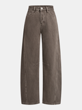 Distressed Denim Curved-Leg Pants
