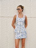 Jacquard Square-Neck Decor-Pockets Skirt Set
