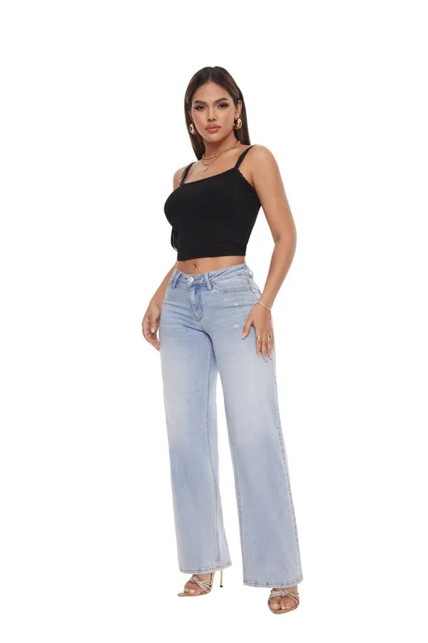Elite Retro Wide Leg Baggy Jeans Stretchy Denim