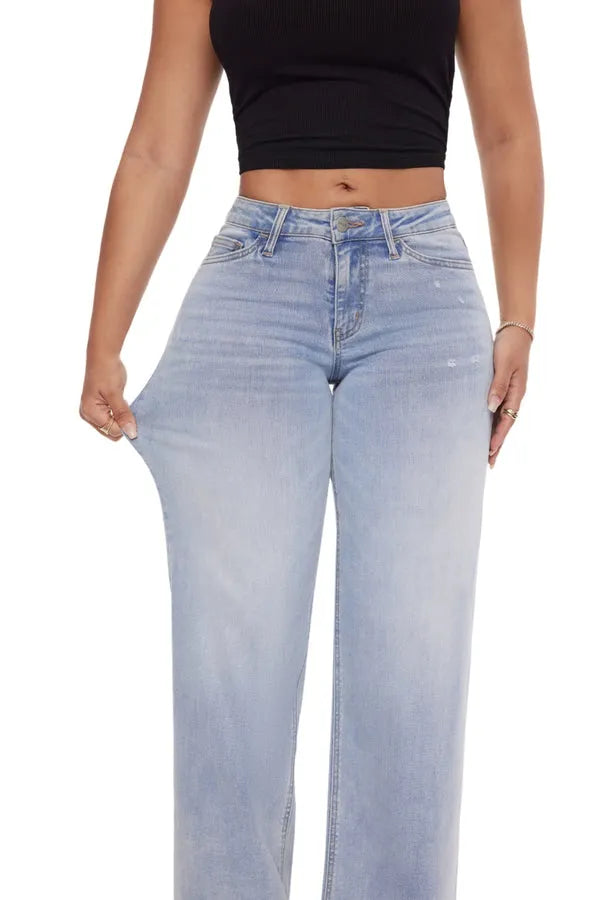 Elite Retro Wide Leg Baggy Jeans Stretchy Denim