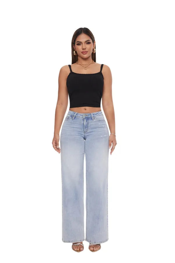 Elite Retro Wide Leg Baggy Jeans Stretchy Denim