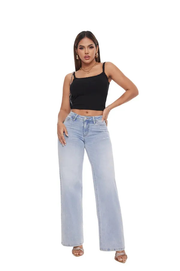 Elite Retro Wide Leg Baggy Jeans Stretchy Denim