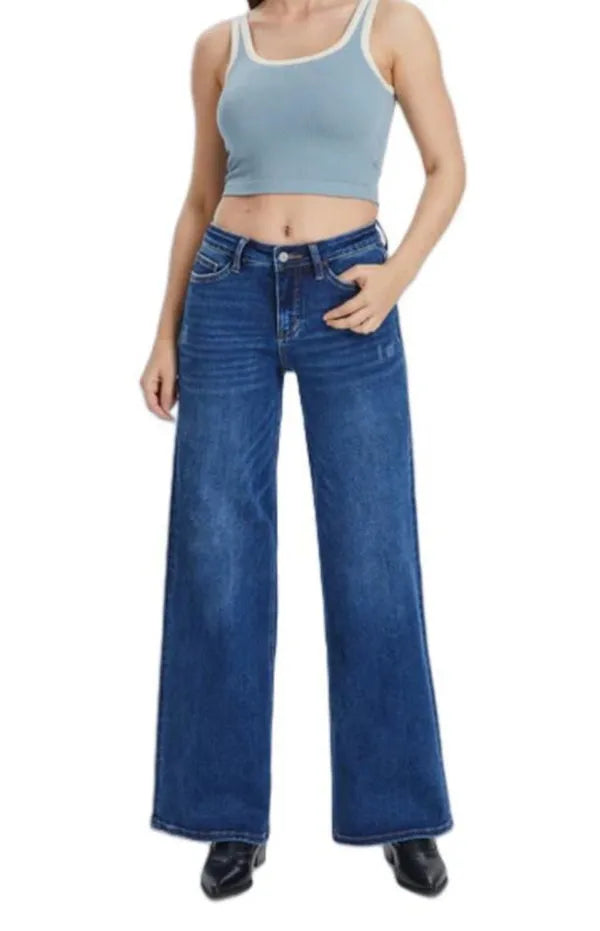 Elite Retro Wide Leg Baggy Jeans Stretchy Denim