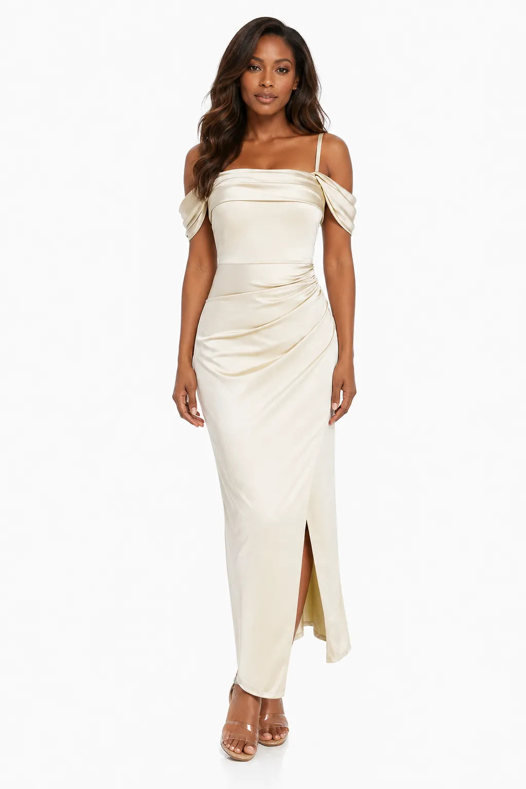 Shapewear Off Shoulder Shine Ruched Sculpting Maxi Dress