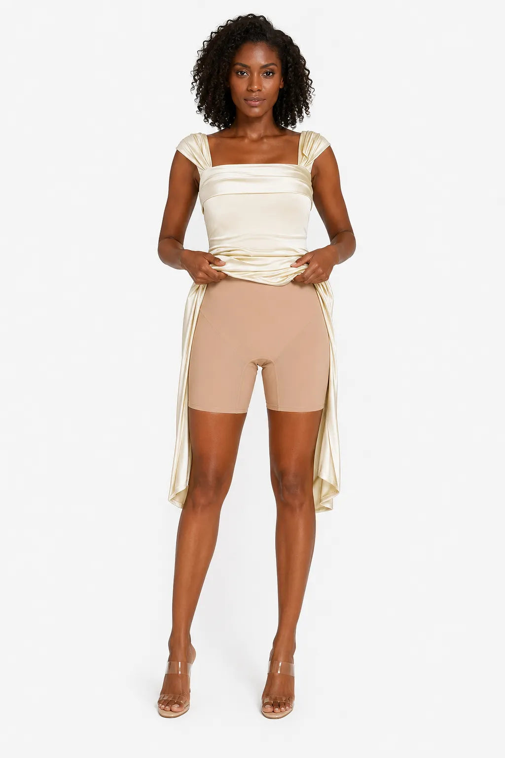 Shapewear Off Shoulder Shine Ruched Sculpting Maxi Dress