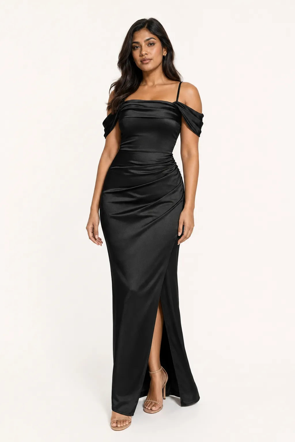 Shapewear Off Shoulder Shine Ruched Sculpting Maxi Dress