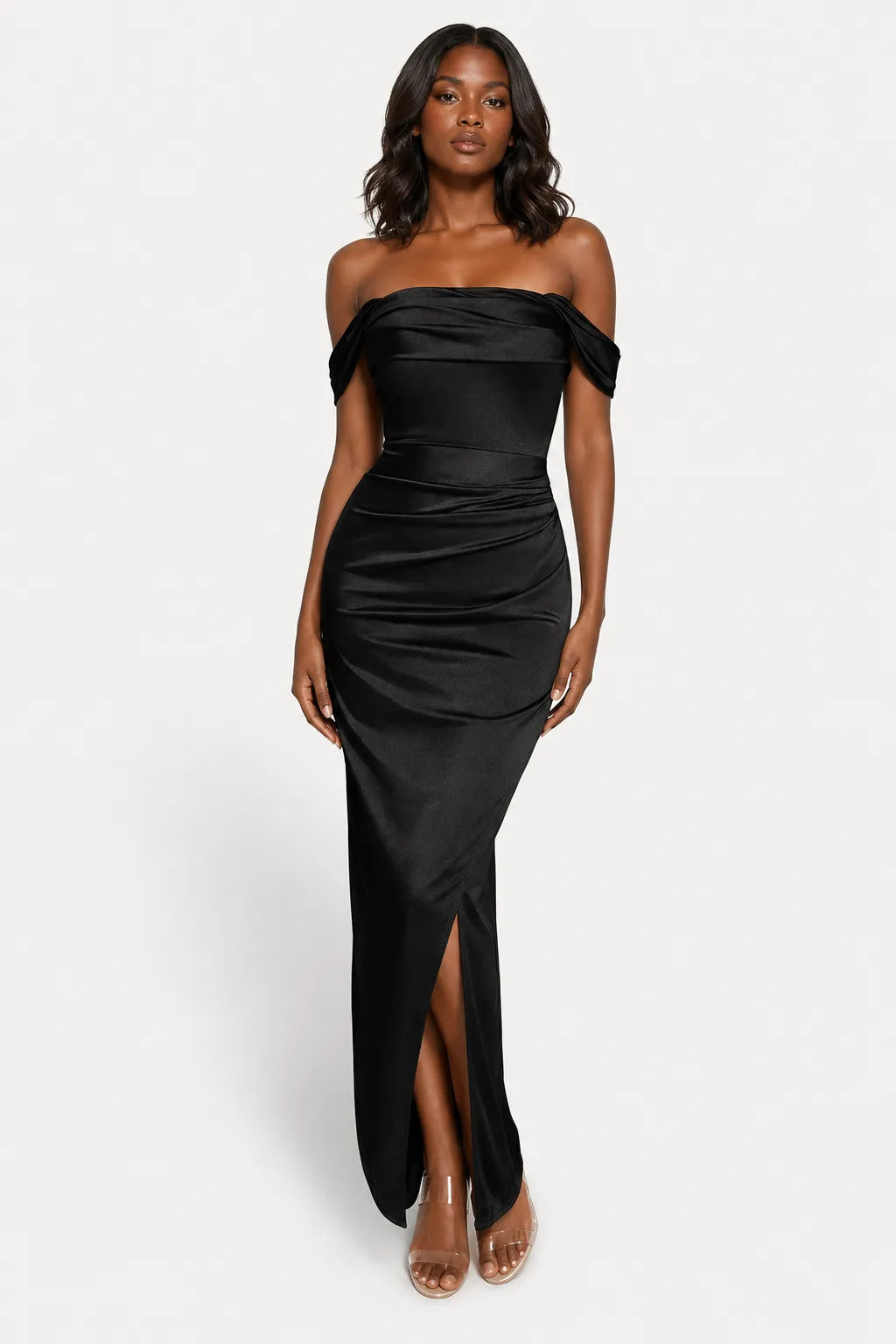 Shapewear Off Shoulder Shine Ruched Sculpting Maxi Dress