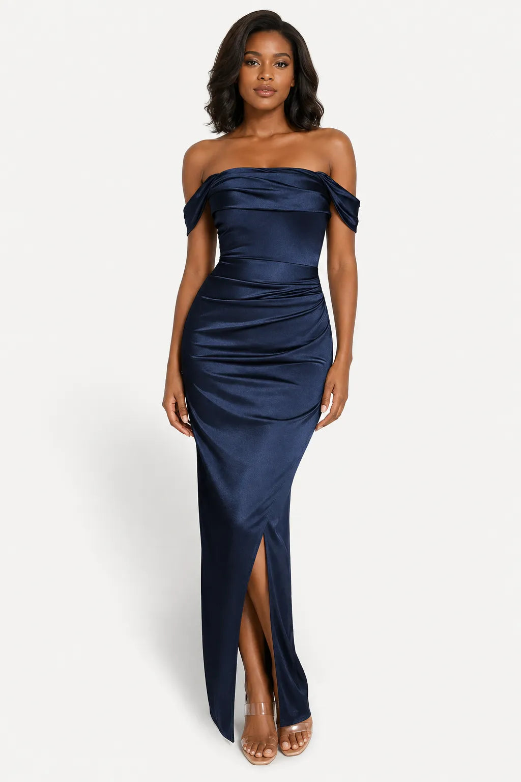 Shapewear Off Shoulder Shine Ruched Sculpting Maxi Dress