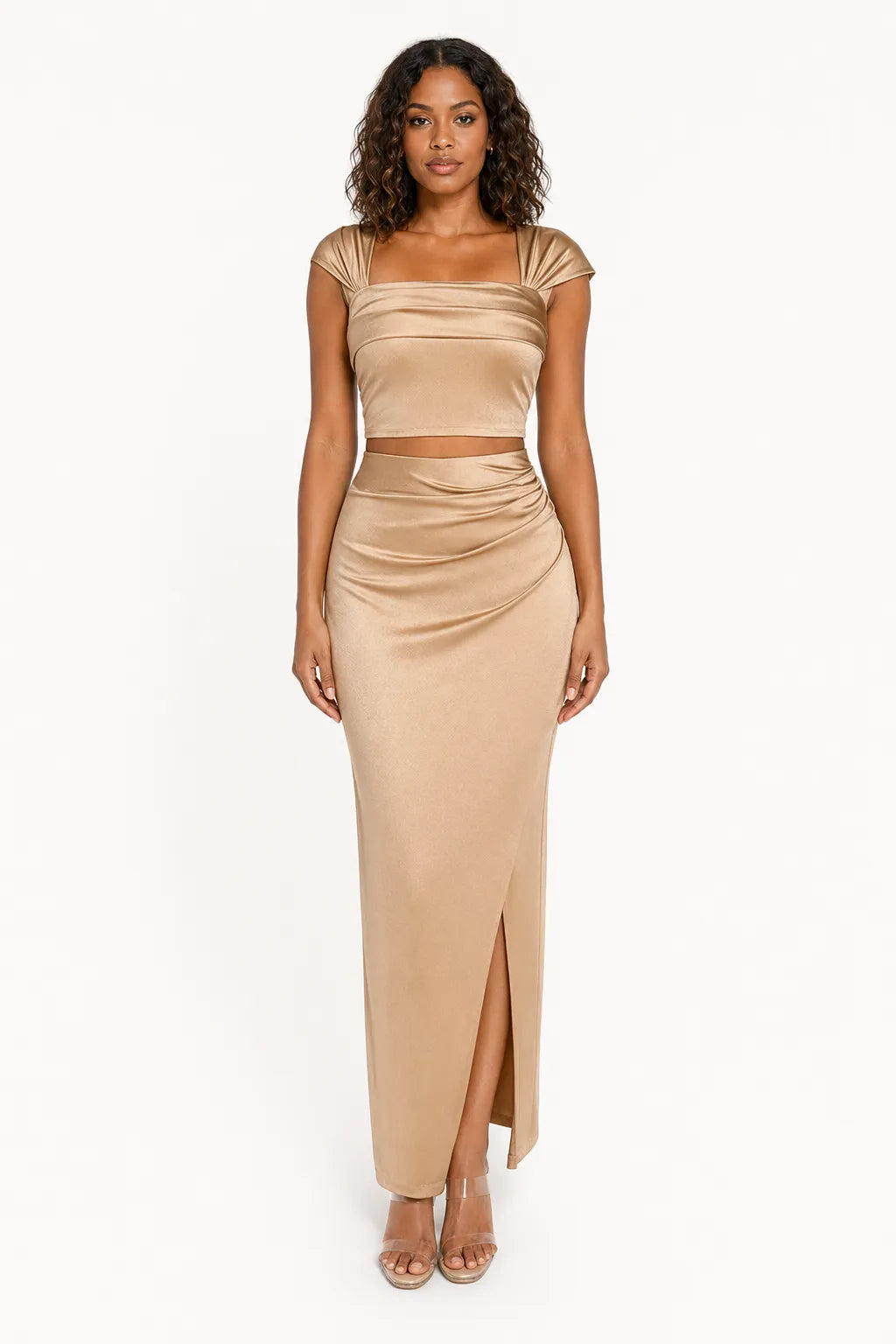 Shapewear Off Shoulder Shine Ruched Sculpting Maxi Dress