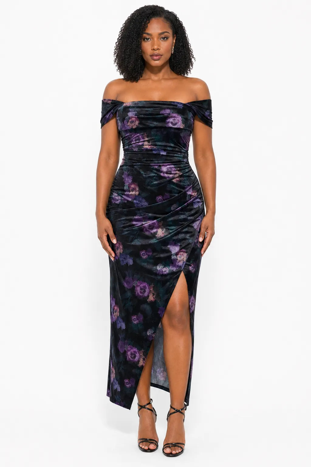 Shapewear Off Shoulder Shine Ruched Sculpting Maxi Dress