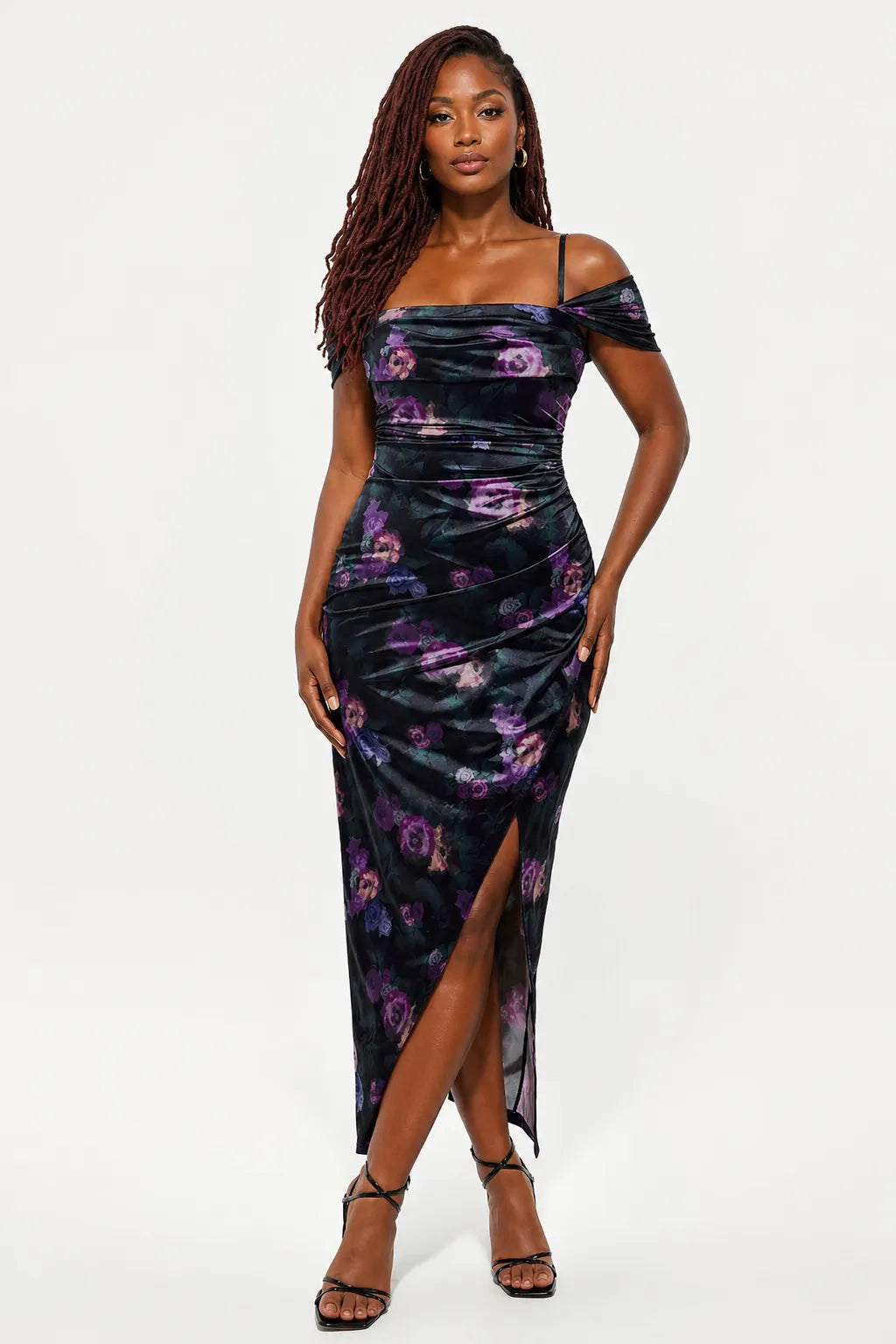 Shapewear Off Shoulder Shine Ruched Sculpting Maxi Dress