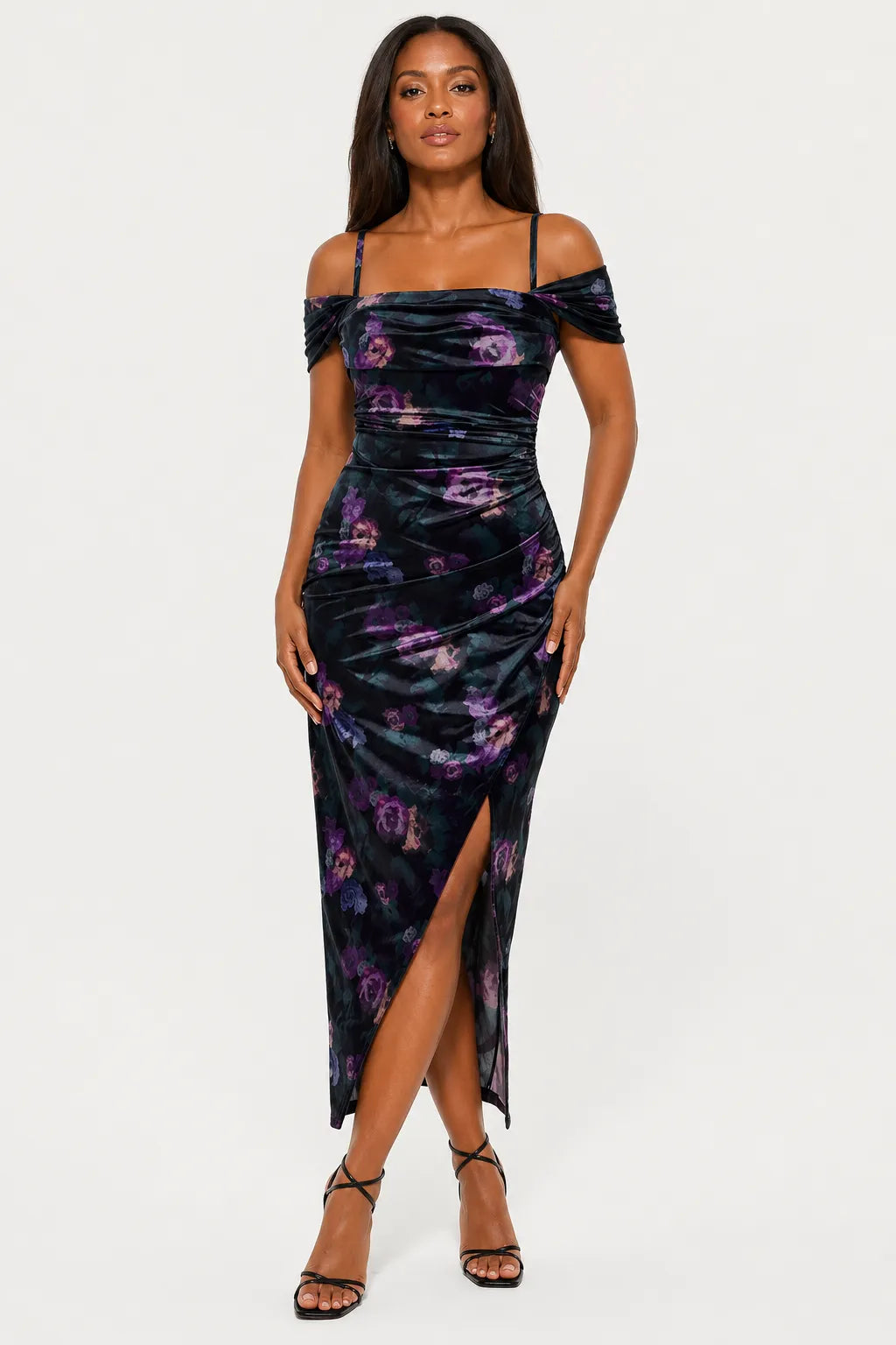 Shapewear Off Shoulder Shine Ruched Sculpting Maxi Dress