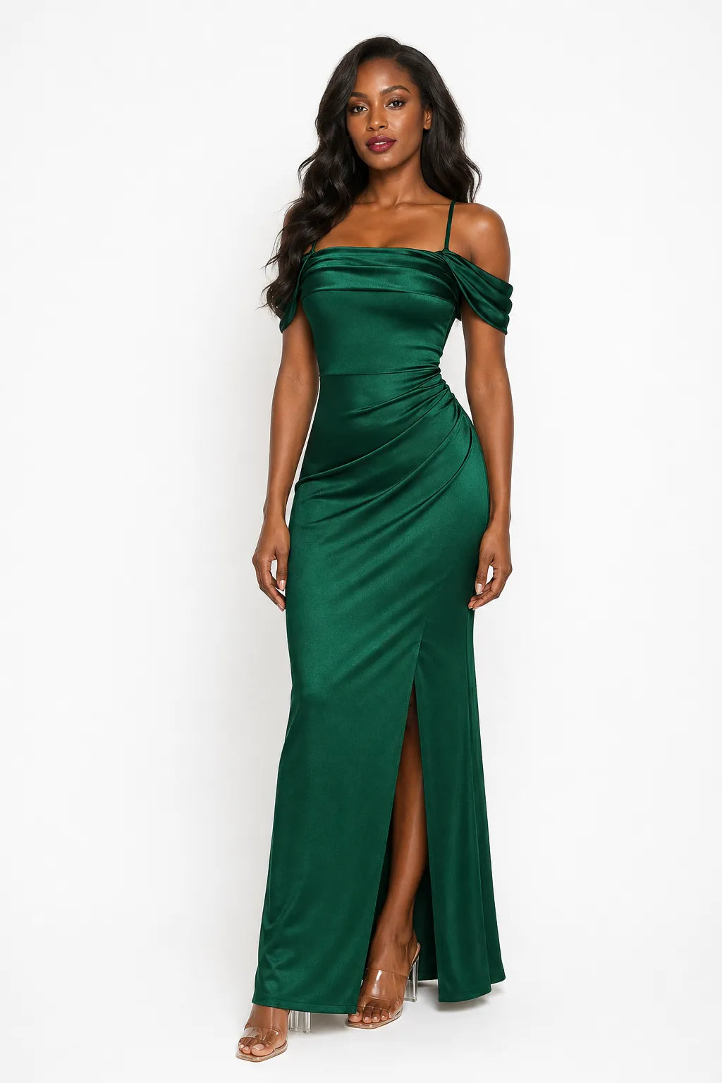Shapewear Off Shoulder Shine Ruched Sculpting Maxi Dress