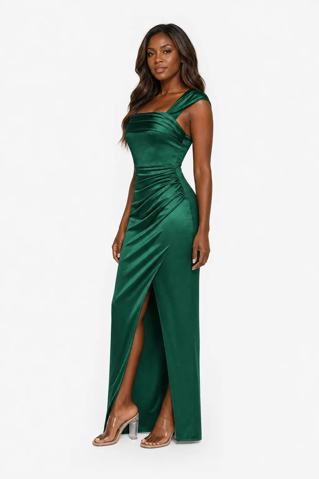 Shapewear Off Shoulder Shine Ruched Sculpting Maxi Dress
