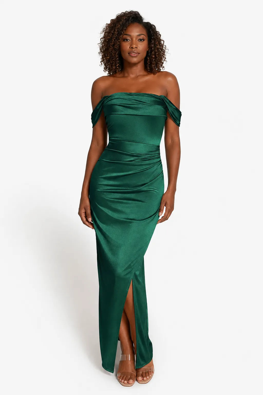 Shapewear Off Shoulder Shine Ruched Sculpting Maxi Dress