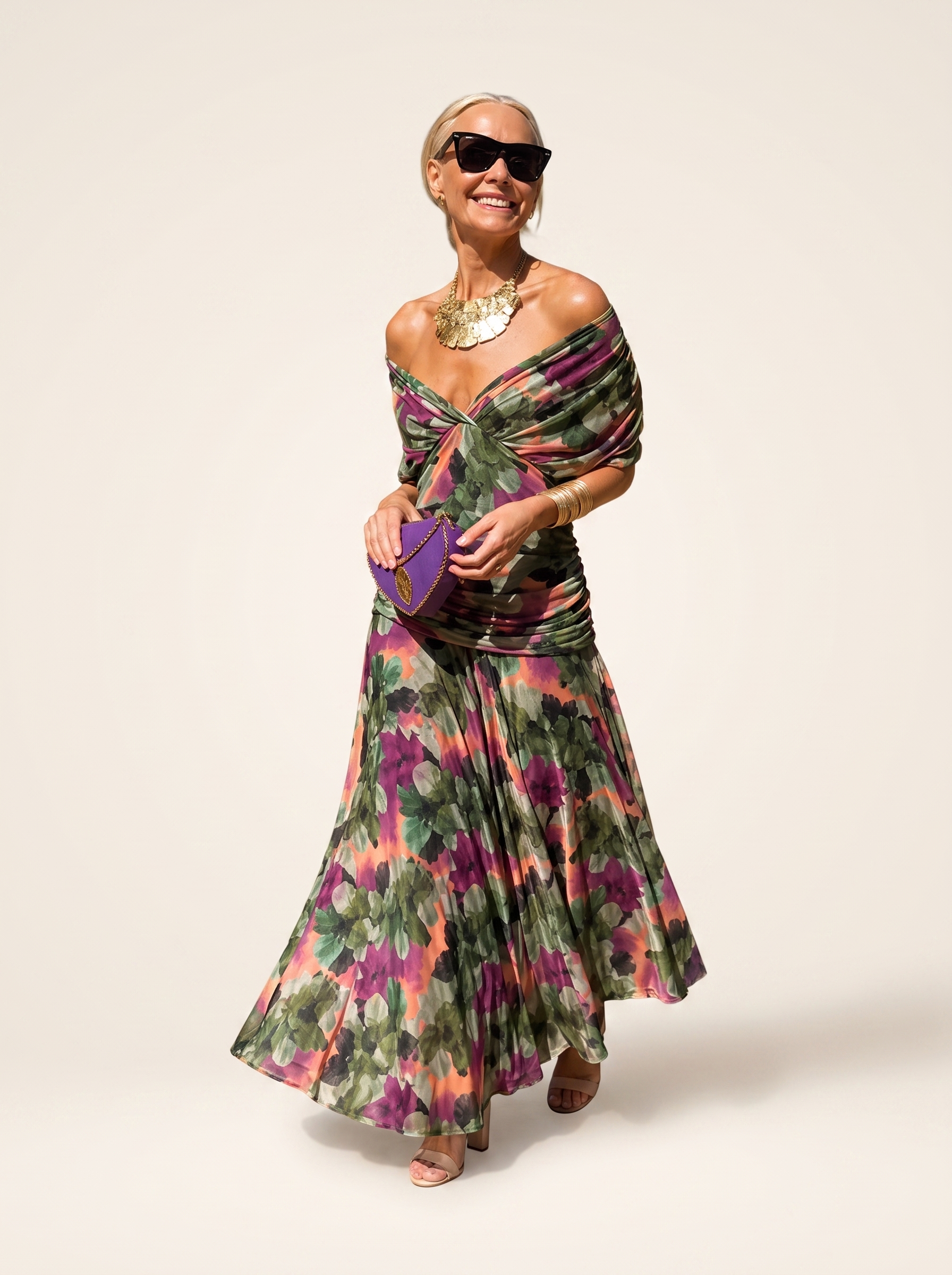byExora Eloria Elegant Dress in Multi - studio front view on neutral background