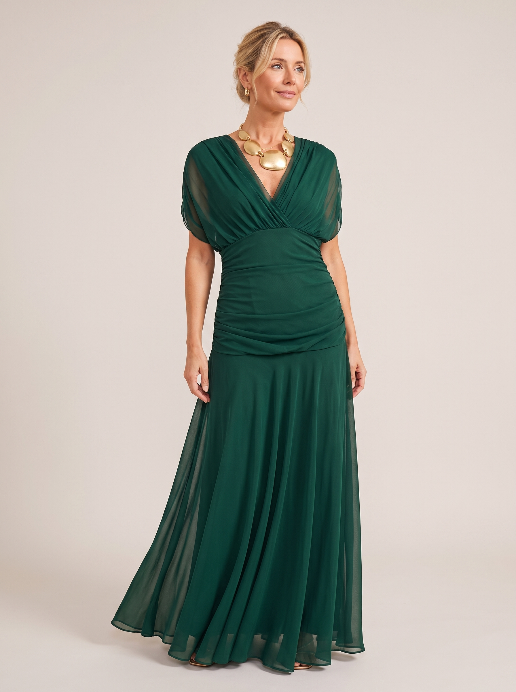 byExora Eloria Elegant Dress in Olive - studio front view on neutral background