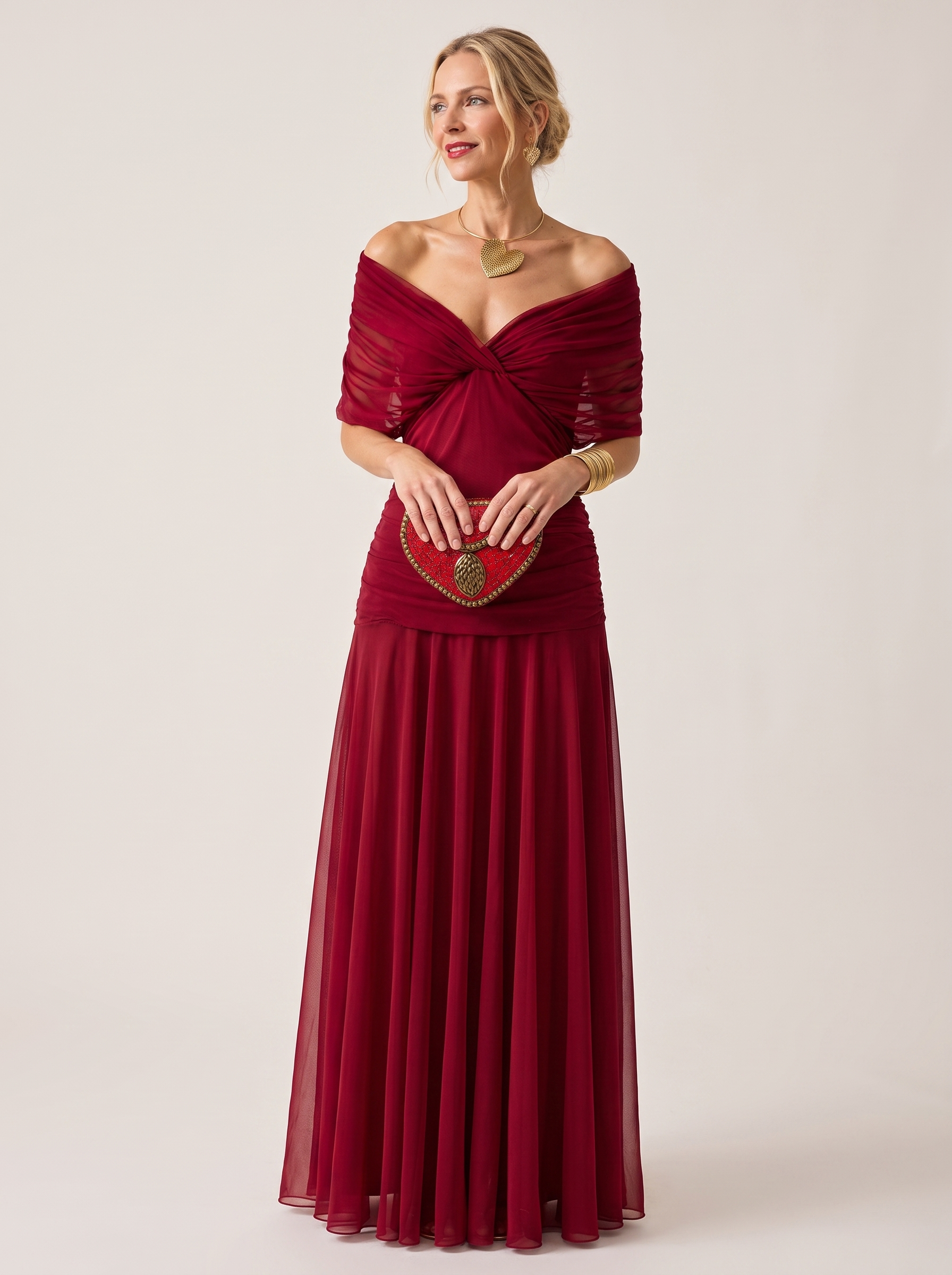 byExora Eloria Elegant Dress in Ruby - studio front view on neutral background
