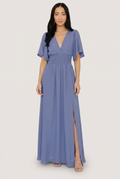 Verona Smocked Maxi Dress in dusty blue, front view