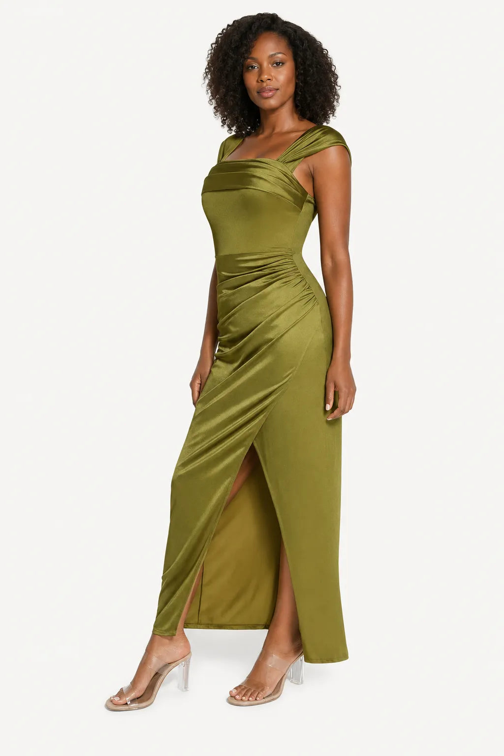 Shapewear Off Shoulder Shine Ruched Sculpting Maxi Dress
