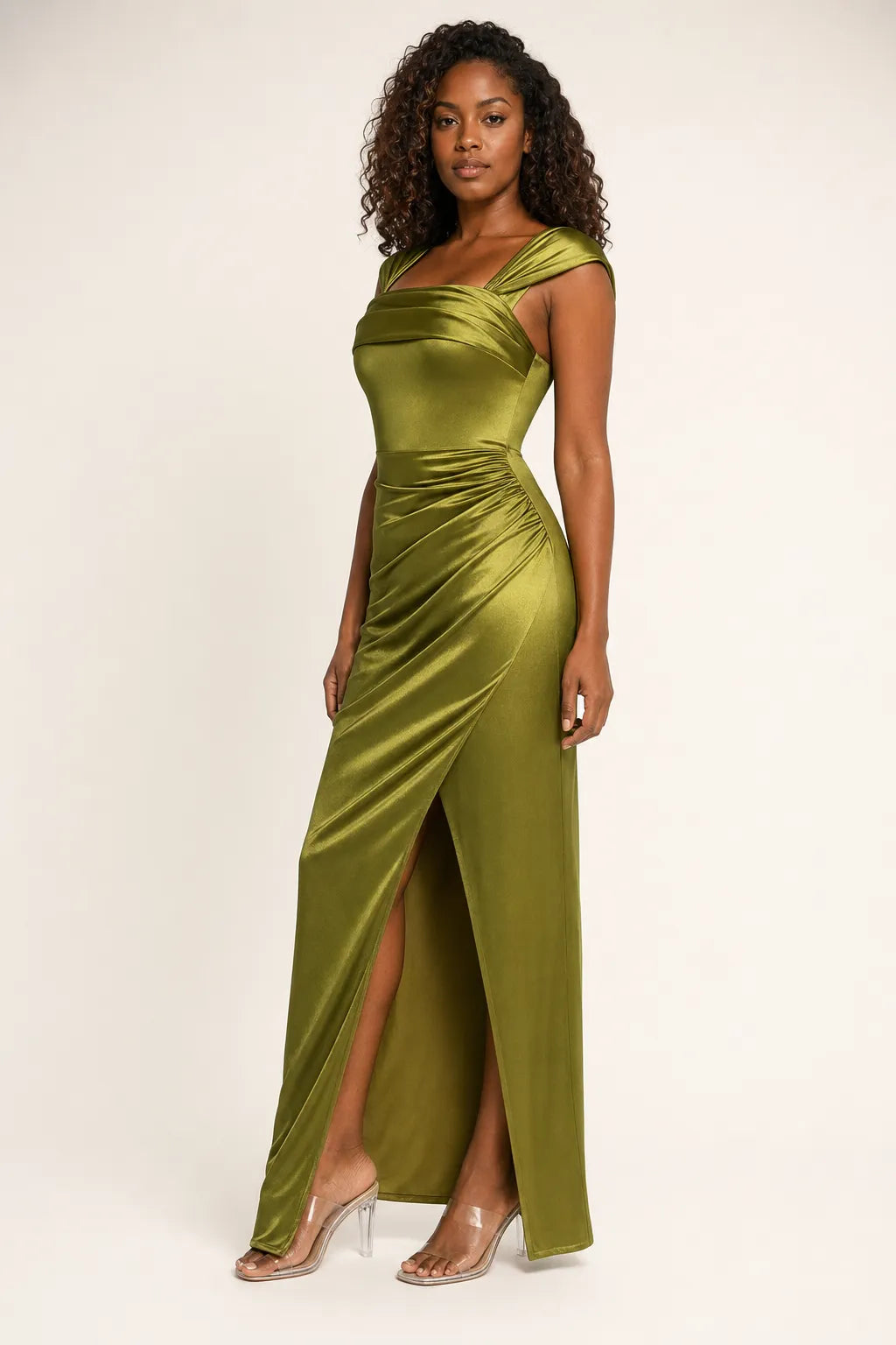 Shapewear Off Shoulder Shine Ruched Sculpting Maxi Dress