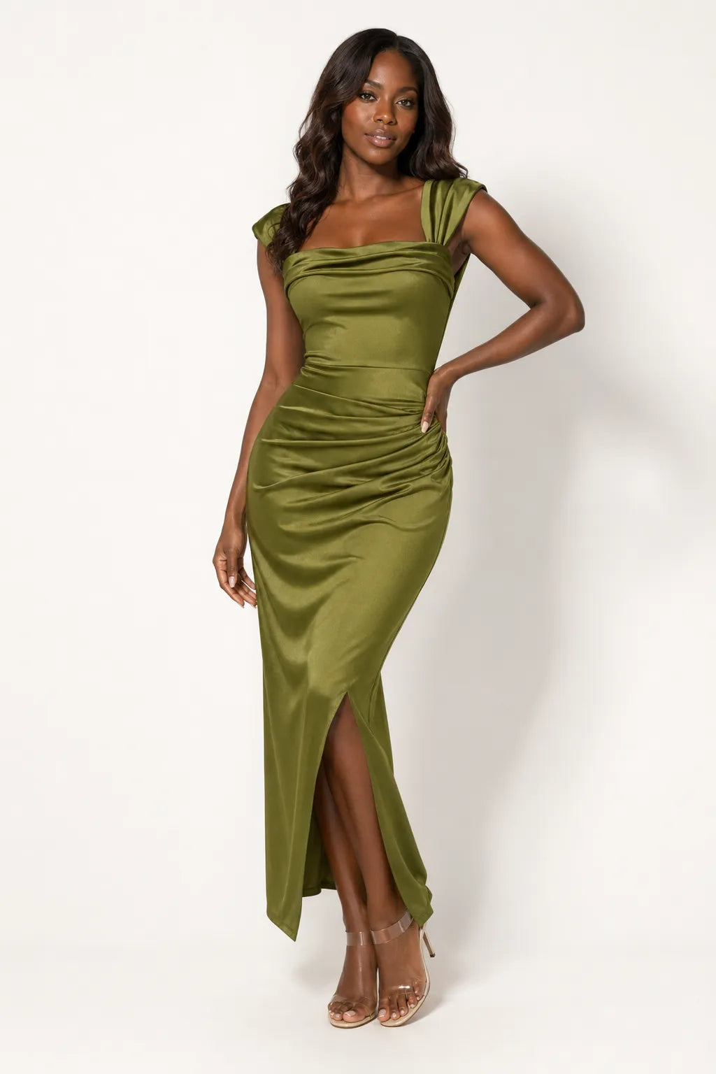 Shapewear Off Shoulder Shine Ruched Sculpting Maxi Dress