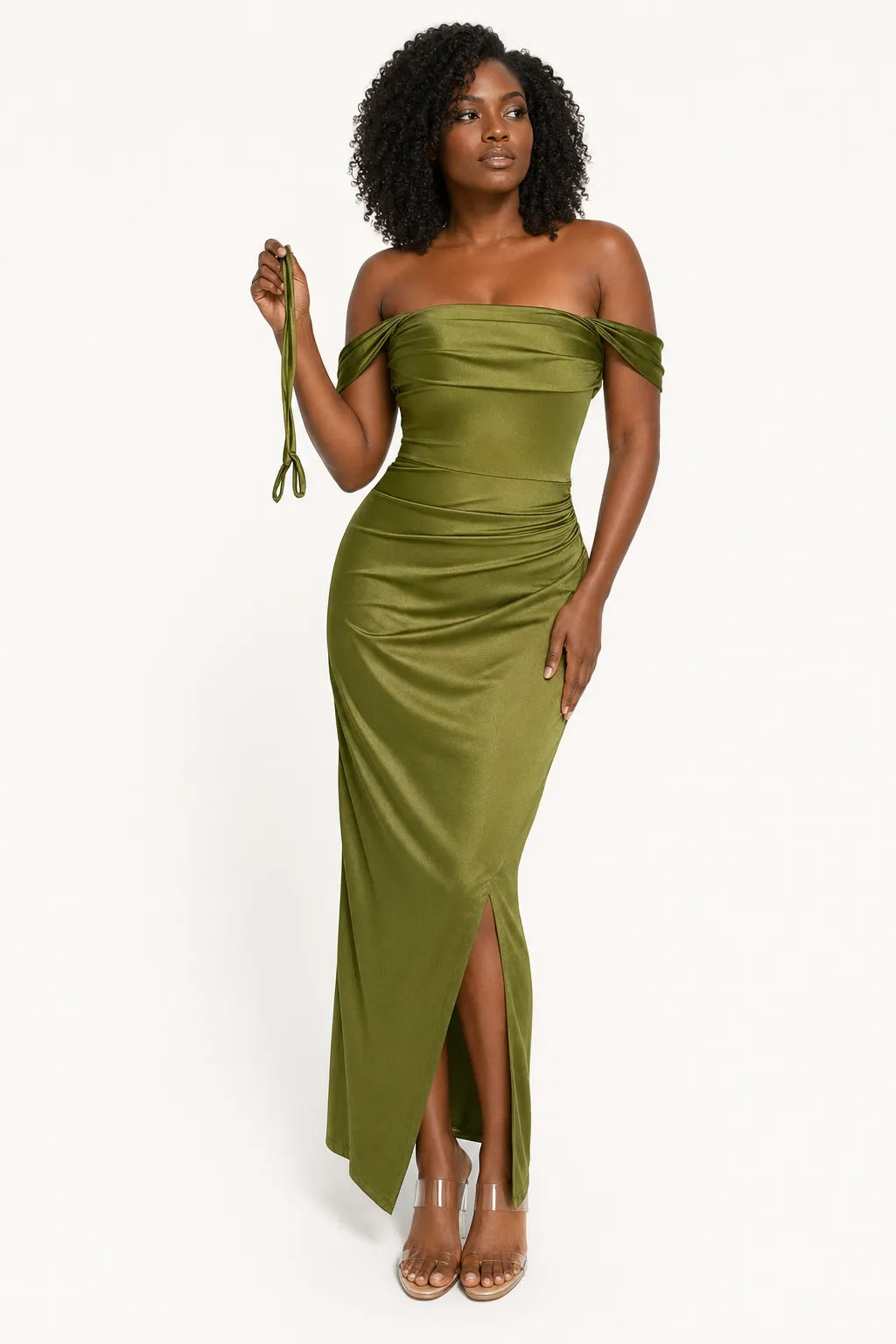 Shapewear Off Shoulder Shine Ruched Sculpting Maxi Dress