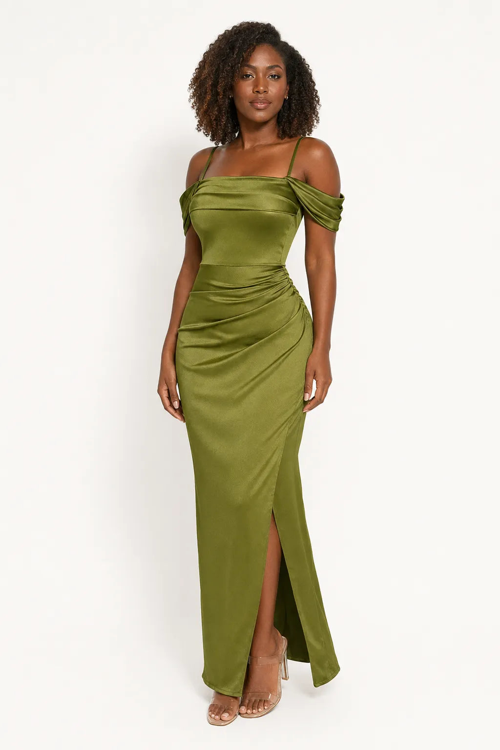 Shapewear Off Shoulder Shine Ruched Sculpting Maxi Dress