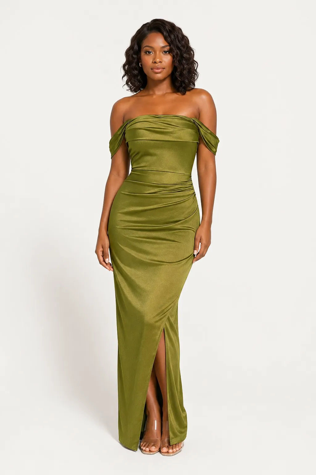 Shapewear Off Shoulder Shine Ruched Sculpting Maxi Dress