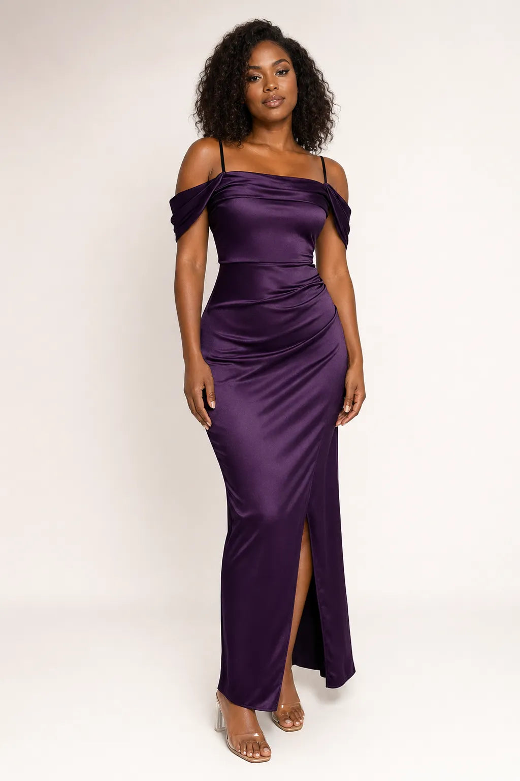 Shapewear Off Shoulder Shine Ruched Sculpting Maxi Dress