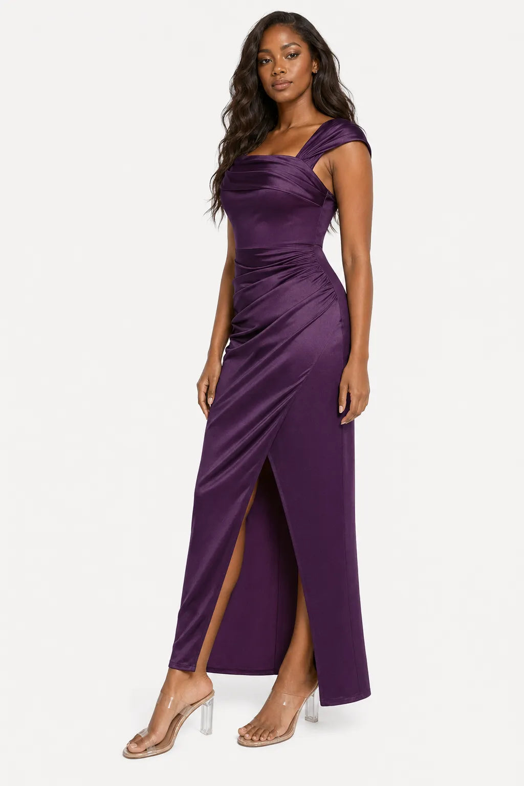 Shapewear Off Shoulder Shine Ruched Sculpting Maxi Dress