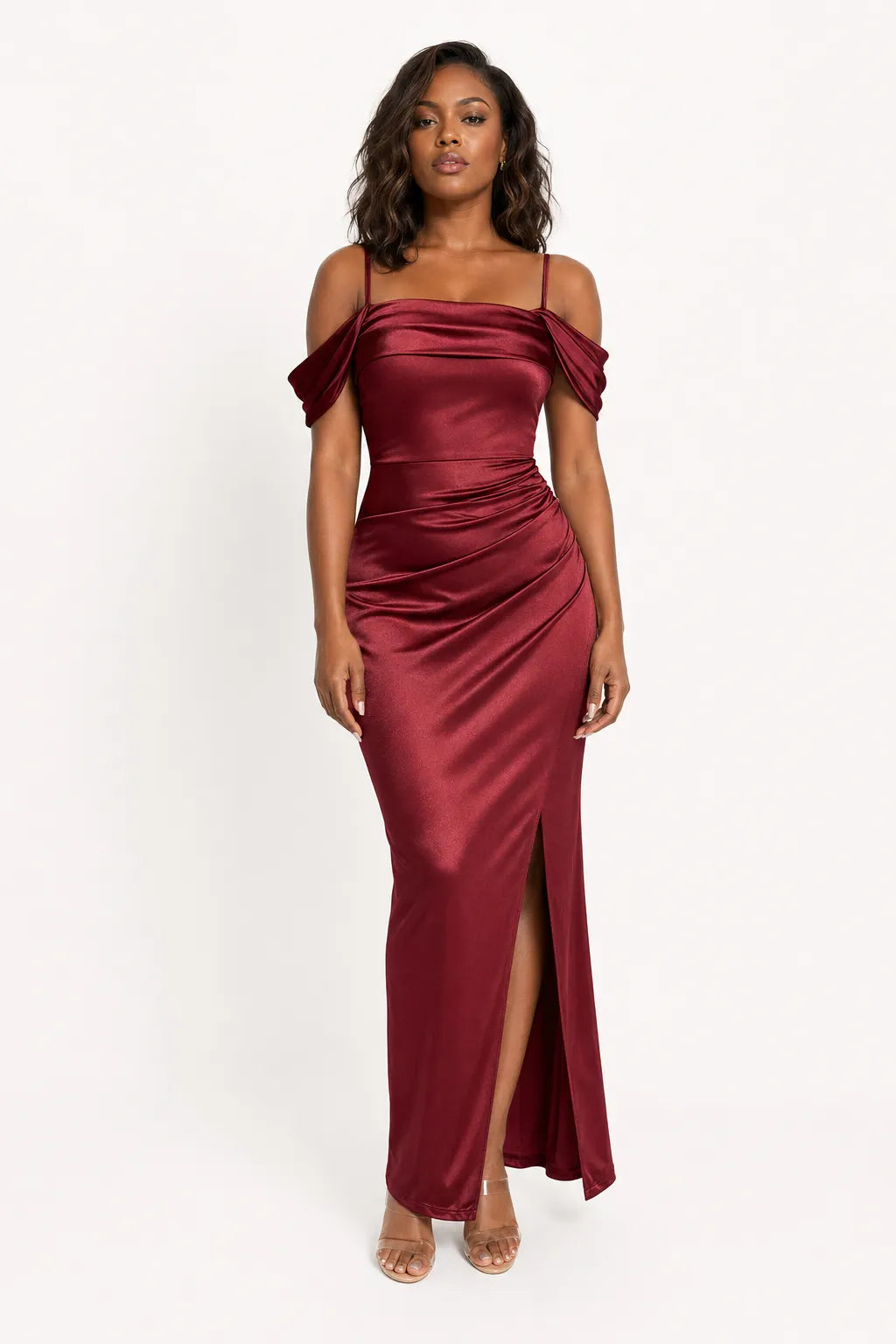 Shapewear Off Shoulder Shine Ruched Sculpting Maxi Dress