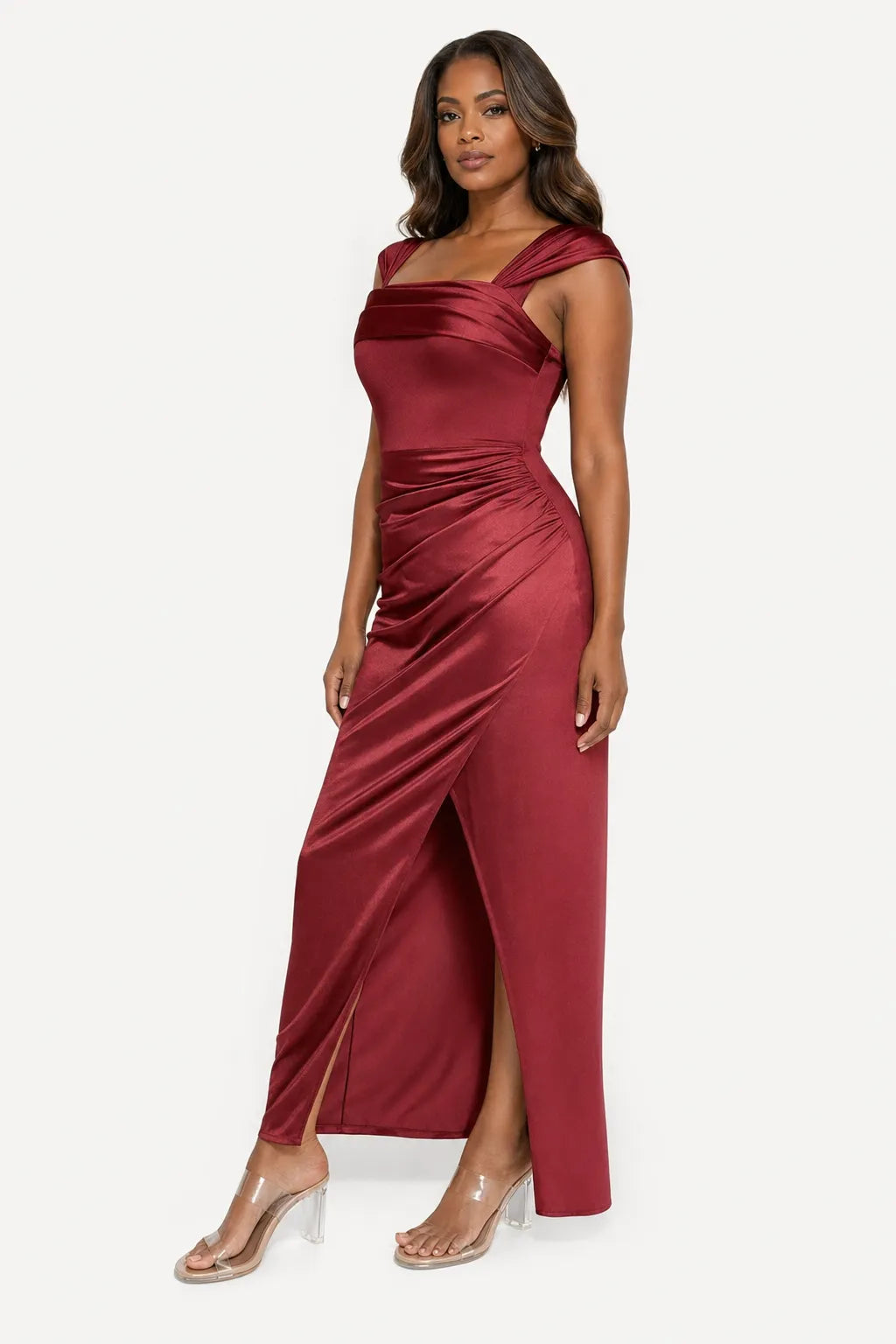 Shapewear Off Shoulder Shine Ruched Sculpting Maxi Dress