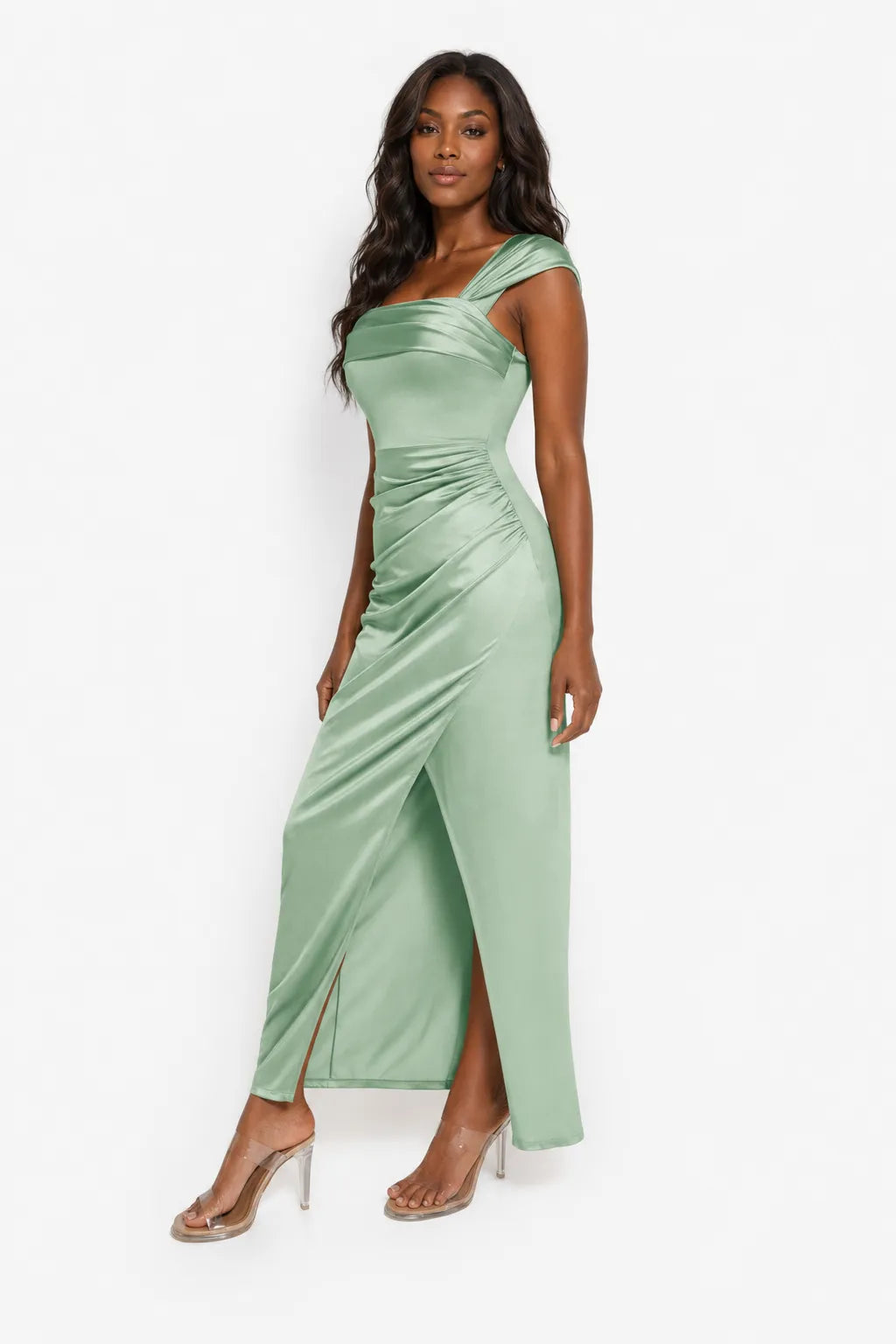 Shapewear Off Shoulder Shine Ruched Sculpting Maxi Dress