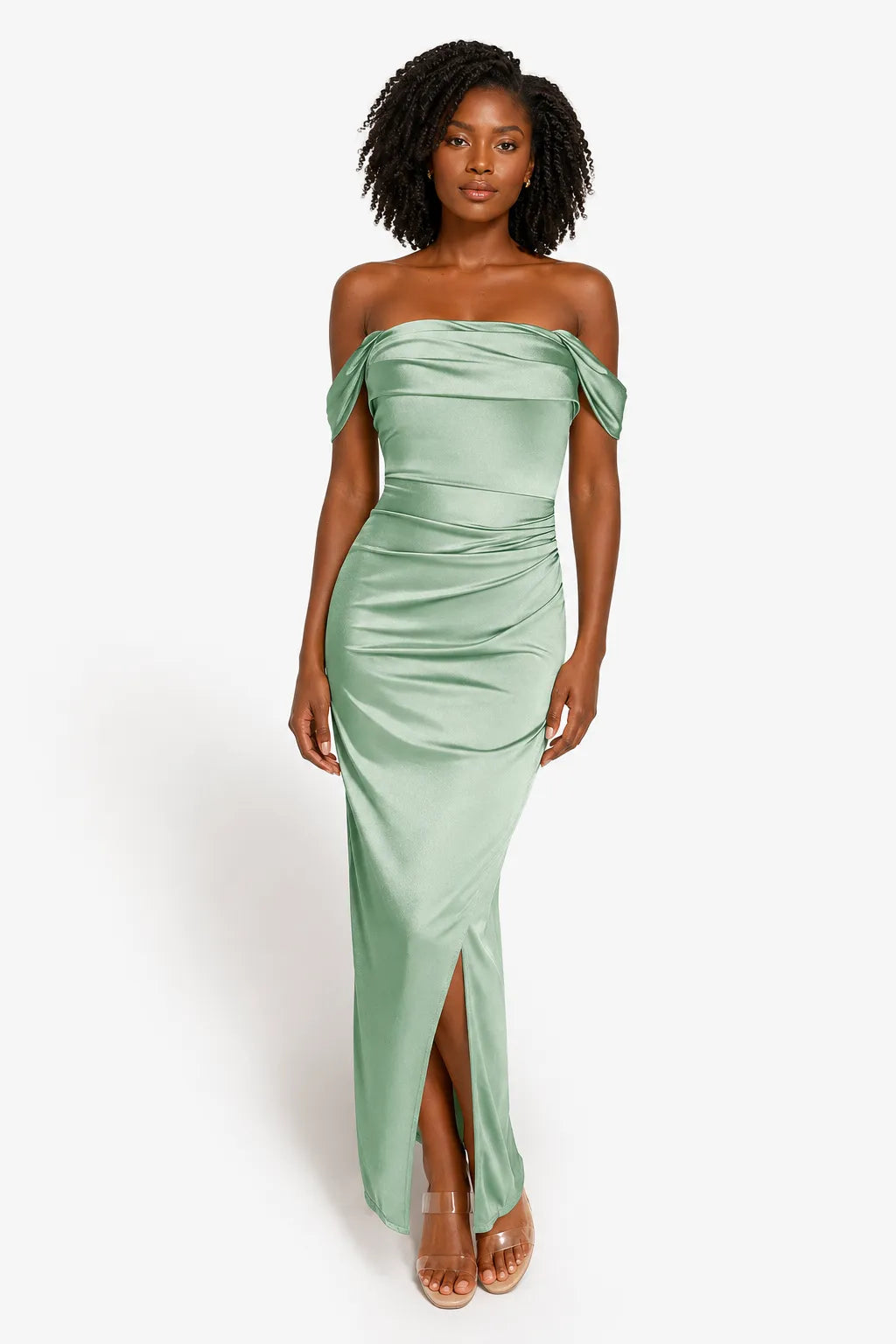 Shapewear Off Shoulder Shine Ruched Sculpting Maxi Dress
