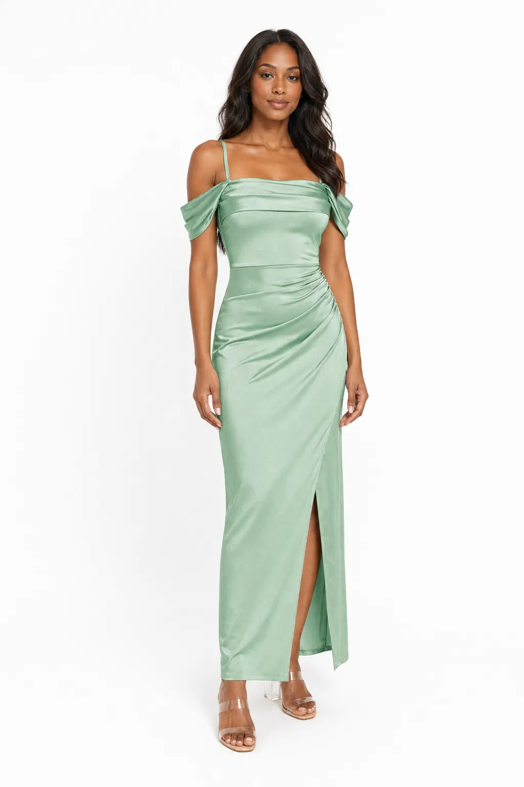 Shapewear Off Shoulder Shine Ruched Sculpting Maxi Dress