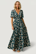 Verona Smocked Maxi Dress with V-Neck | Slate Floral