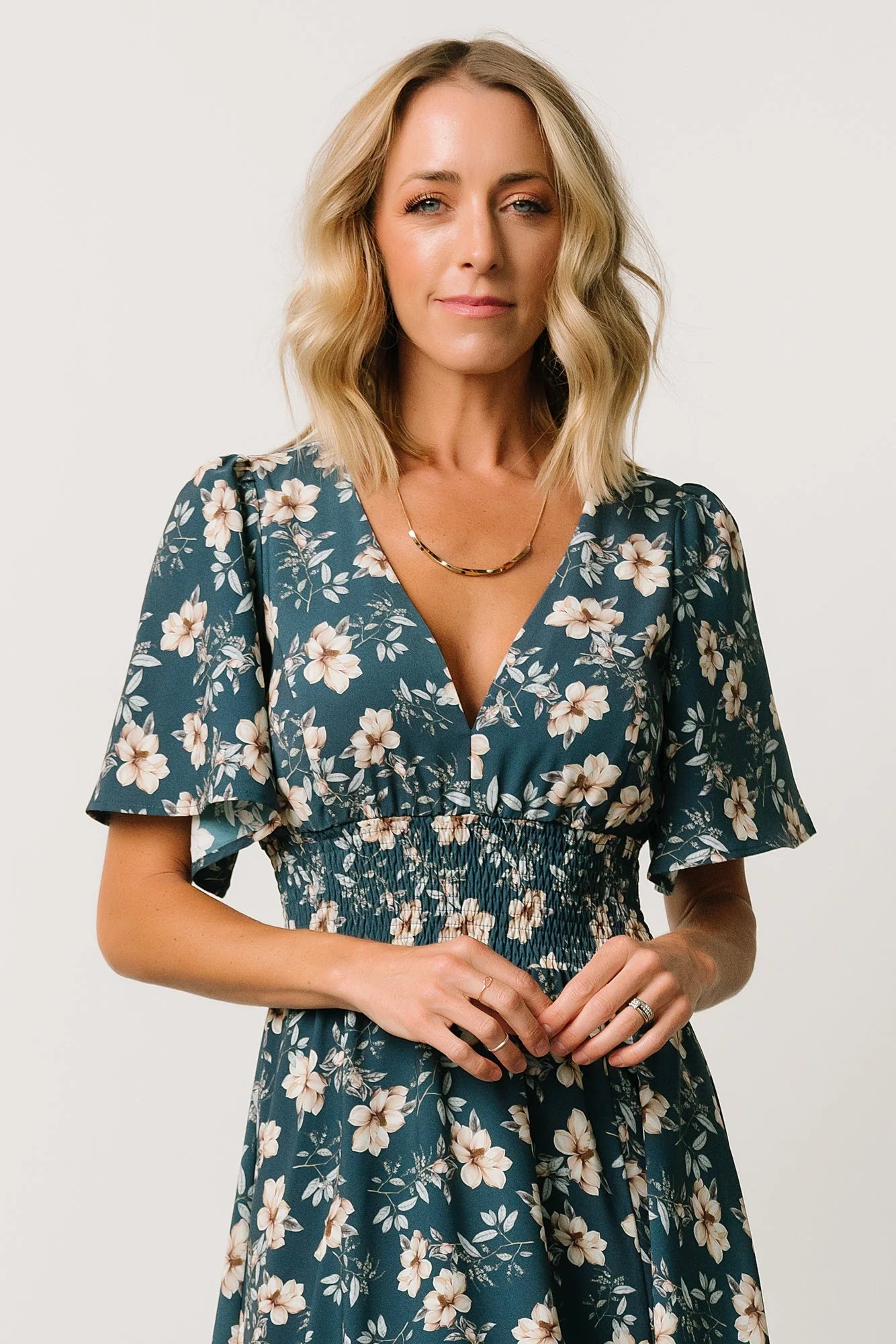 Verona Smocked Maxi Dress with V-Neck | Slate Floral