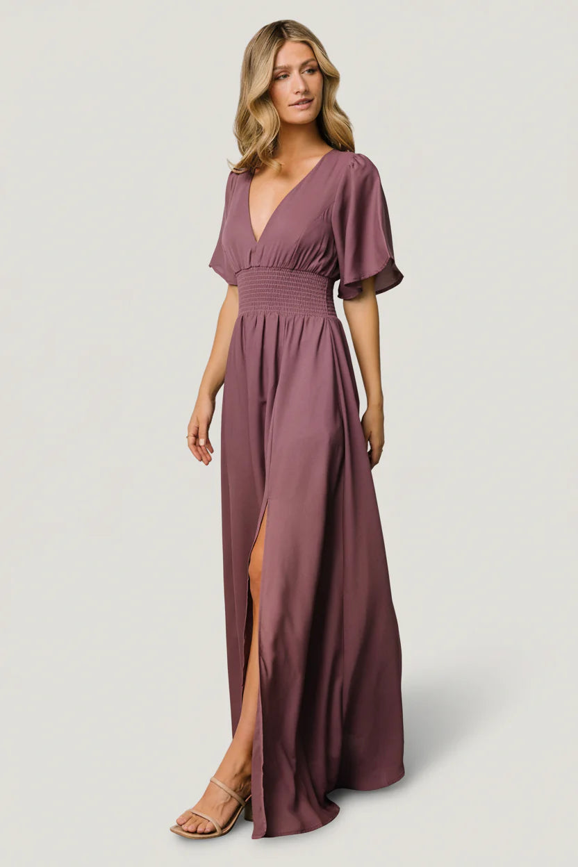 Verona Smocked Maxi Dress with V-Neck | Vintage Plum