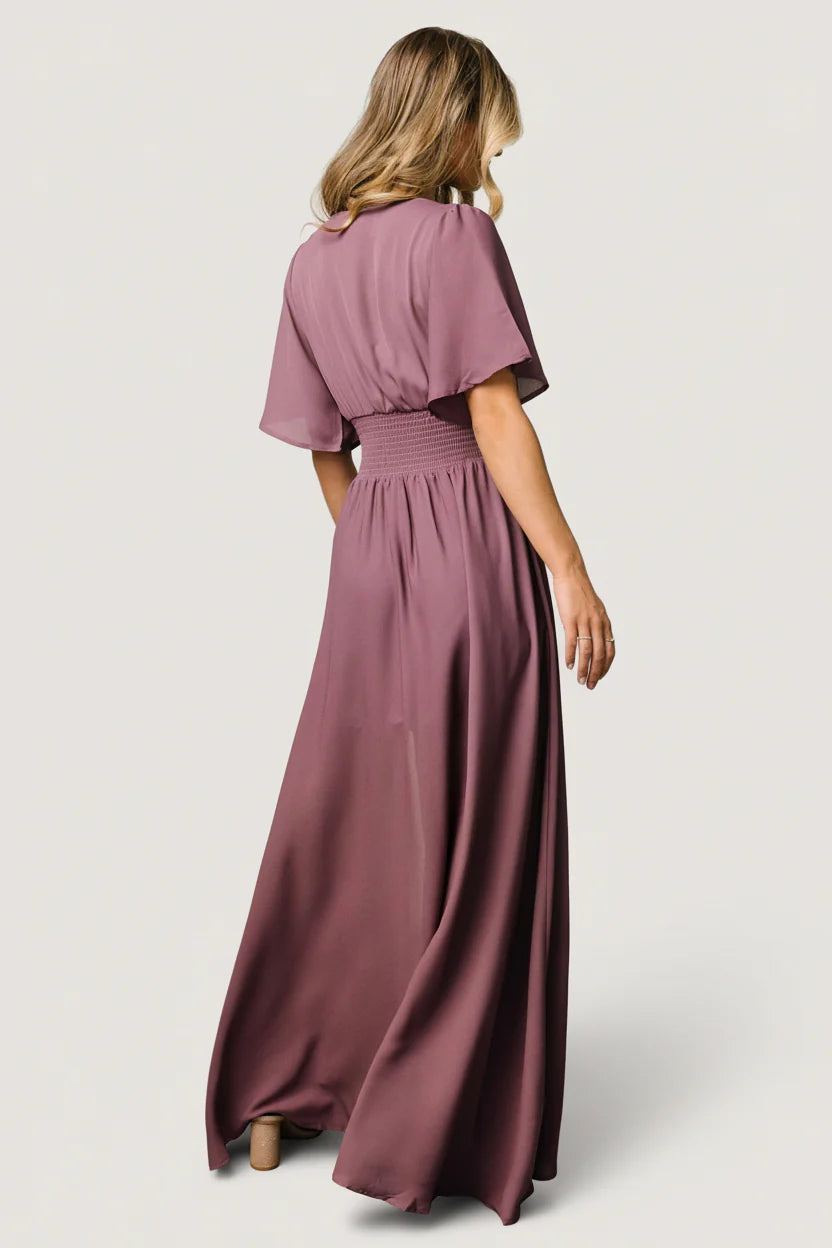 Verona Smocked Maxi Dress with V-Neck | Vintage Plum