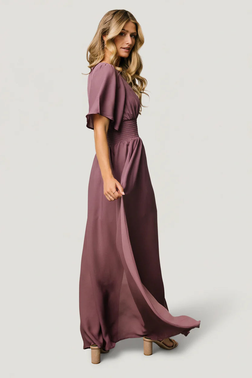 Verona Smocked Maxi Dress with V-Neck | Vintage Plum